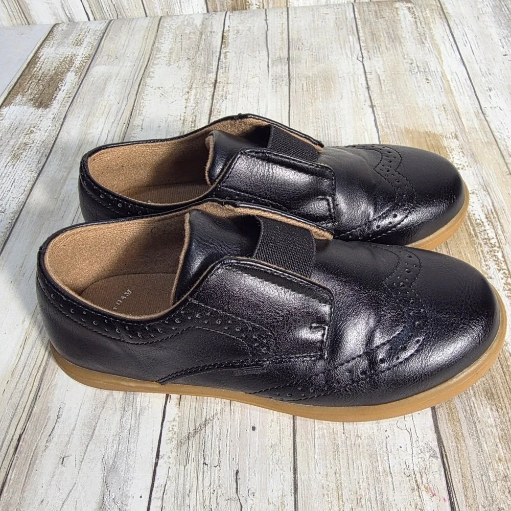 Sonoma Kids Black Slip On Wingtip Brogue Dress Shoes Memory Foam Gum Sole size13
